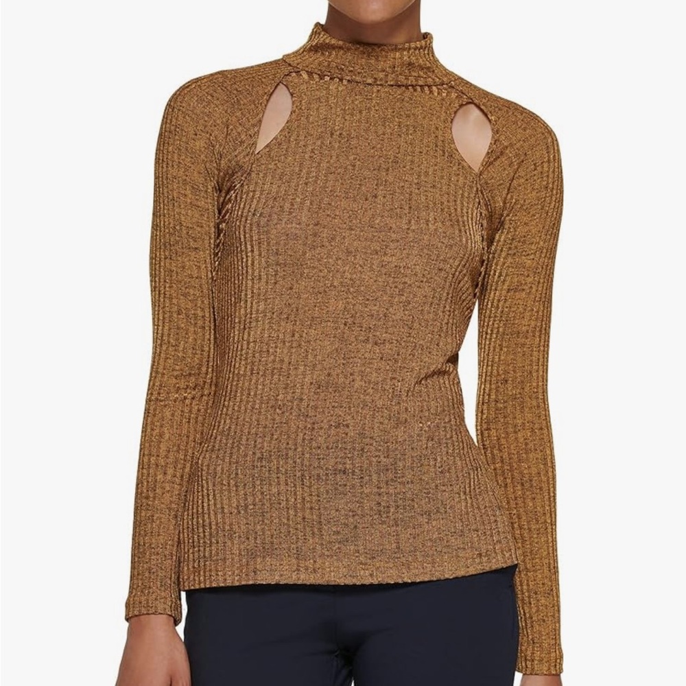 Brown Ribbed Cutout Sweater